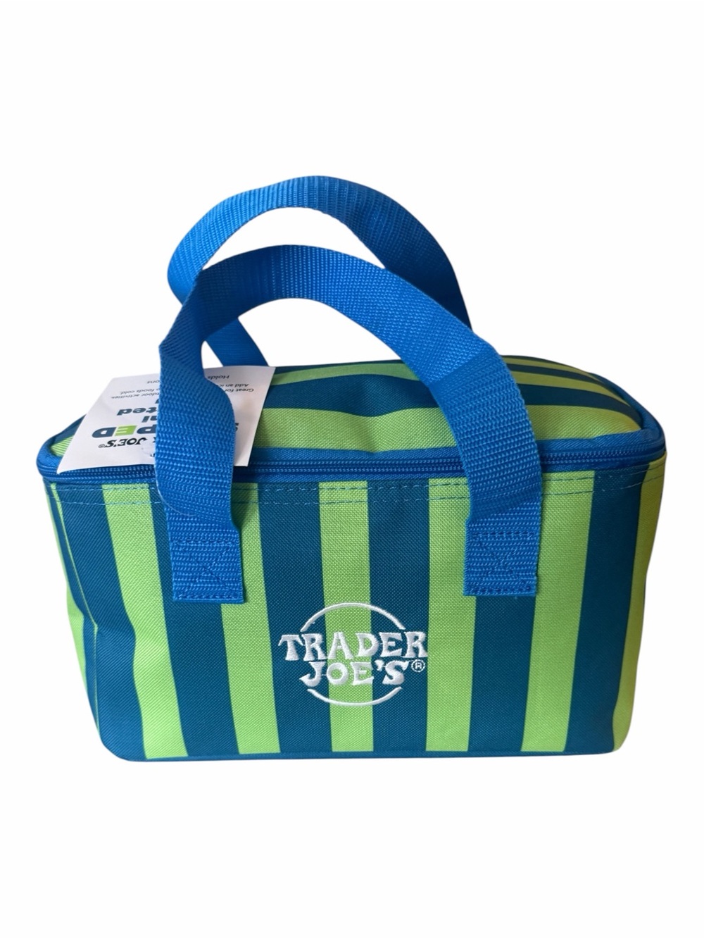 Trader Joe’s Mini Insulated Cooler Lunch Bag Blue Green Striped NWT